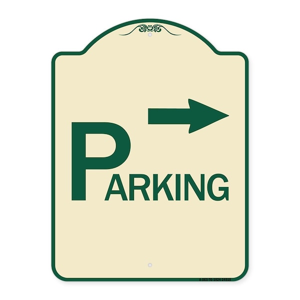 Parking with Arrow Pointing Right Heavy-Gauge Aluminum Architectural Sign, 24" x 18", TG-1824-24518